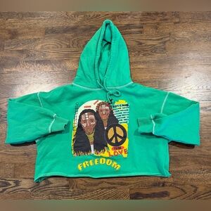 Forever 21 Cropped Hoodie Green Graphic Freedom Tribal Love Peace Small